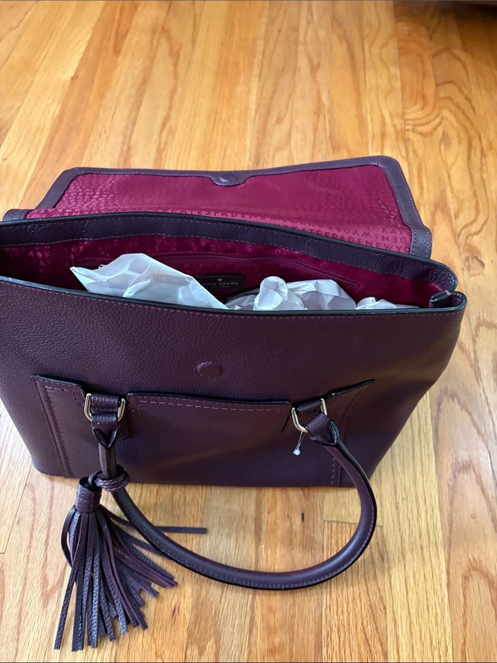 kate spade Plum Leather Tassel Satchel in Deep Plum